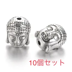 アンティークシルバー　チベットスタイル仏頭　合金ビーズ10個　無鉛　大仏　仏様　魔除け　お守り　厄除け　ハンドメイド資材