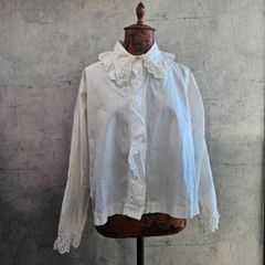 Euro Vintage(ヨーロッパヴィンテージ) antique/tournesol_10'~20's french cotton floral embroidery blouse/フレンチコットン花刺繍ブラウス 表記なし(Mサイズ程度) ホワイト 貝ボタン