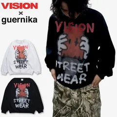 新品 メンズ vision street wear ヴィジョンストリートウェア guernika ゲルニカ コラボ トレーナー スウェット プルオーバー 長袖 アノニマウス キャラクター イラスト プリント  裏起毛 レディース ライトグレー 黒 ブラック
