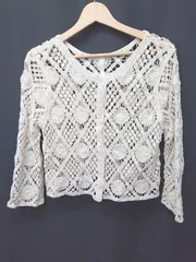 ◇ ⊂ RETROGIRL レトロガール 透かし編み 長袖 カーディガン サイズF ライトベージュ レディース E  【1506110016652】