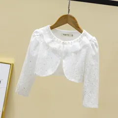 小熊のクローゼット　キッズ　女の子　ガールズ　フォーマル ホワイト　白い　ビーズ　レース　ボレロ 長袖 【110-160サイズ】