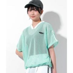 新品　RiCO SUCRE（リコシュクレ）メッシュ裾ドローコードTシャツ   160cm  グリーン　トップス 半袖 子供服 女の子 小学生 中学生