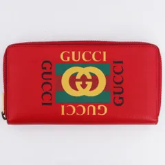 GUCCI ヴィンテージロゴプリント ラウンドファスナー ロングウォレット レッド