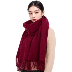 【新品】 [Ｗｚｈｉｍｉｎｇ] マフラー レディース ストール レディース 大判 ストール カシミヤブレンドウールマフラー【レディースメンズ共用】 秋冬 マフラー 無地 定番 フリンジ生地 (レッド) 1