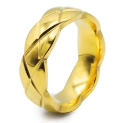 Qroza キルティングリング 5.5mm ステンレス 指輪 レディース レディース ファッション シンプル 重厚 人気 おしゃれ プレゼント ギフト サテン巾着付【ゴールド】