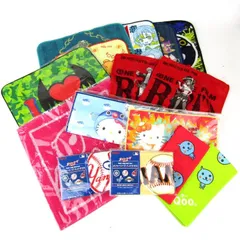 ハンカチ ハンドタオル 15点セット 未使用有 キティ 鬼滅の刃等 ノベルティ まとめて 大量 小物 キッズ レディース 【中古】