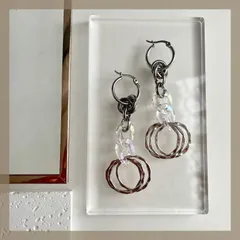 モード＊《304ステンレス スチール フープ》メタル フープ サークル シルバー クリア オーロラ チェーン ピアス ロング モード 大ぶり ハンドメイドピアス アレルギー対応《イヤリング変更可能》