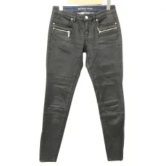 マイケルコース MICHAEL KORS デニム パンツ PUコーティング ストレッチ スキニー ジーンズ 裾ジップ 25 黒 ブラック ORG