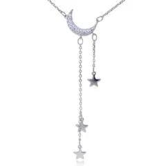 残り1点★月＆4連星 CZダイヤモンドネックレス レディース シルバー925 キュービックジルコニア アクセサリー プラチナ仕上 プレゼント ジュエリー