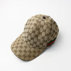 美品 グッチ GUCCI GGキャンバス ベースボールキャップ M/ベージュ 帽子 6パネル シェリーライン レザーベルト  【2400014480719】