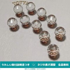 つまみ　取手　10個　透明/ローズゴールド　丸型（中）　クリスタルガラス 　31-03