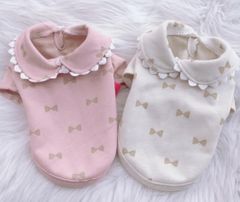 ❁春夏新作❁  犬服  リボン柄🎀トップス  ピンクXSサイズ