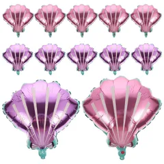 【人気商品】紫 ビーチテーマに 結婚式 バースデー ピンク パーティー装飾用 12個貝殻デザインアルミホイルバルーン Gogogmee