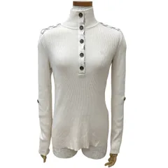 極 美品 BURBERRY バーバリー ブルーレーベル シャドーホース 刺繍 ノバチェック コットン ハーフボタン カットソー 38 アイボリー 134-5