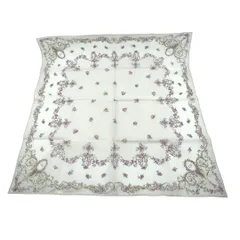 Christian Dior　クリスチャンディオール　ハンカチ　スカーフ　花　フラワー　コットン　アイボリー系