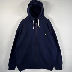 古着 ポロ・ラルフローレン POLO RALPH LAUREN パーカー フルジップ ワンポイントロゴ刺繍 フーディー フード紐 2XLT  ネイビー メンズ