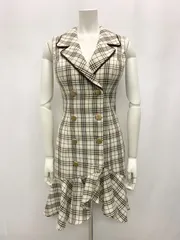 1010 an アン　Andy アンディ　キャバクラ　ドレス　チェック　ワンピース　フリル　ボタン　ミニ　ノースリーブ　キャバドレス　M