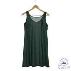 ☆極美品☆ ワンピース Aライン 薄手 シンプル ノースリーブ ロング丈 レディース グリーン 9 901-10521 送料無料 古着