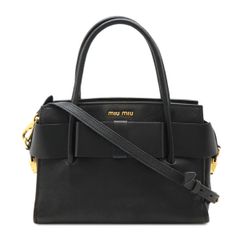 Miu Miu ミュウ ミュウ ミュウミュウ マドラス ハンドバッグ 2WAY ショルダーバッグ リボン レザー ブラック 黒 ゴールド金具 5BA055