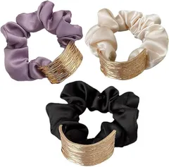 shefun シュシュ ヘアゴム 3個セット 大人 髪ゴム メタルプレート シルクゴム おしゃれ ボリューム レディース 髪飾り JP212