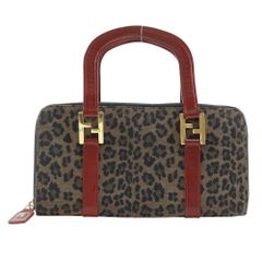 【FENDI】フェンディ ウォレットバッグ レオパード ヒョウ柄 ナイロンキャンバス 茶/赤 レディース ハンドバッグ
