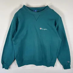 古着 90's/90年代 チャンピオン Champion USA製 スウェット トレーナー ワンポイントロゴ刺繍 前V 大きいサイズ XXL  グリーン系 メンズ