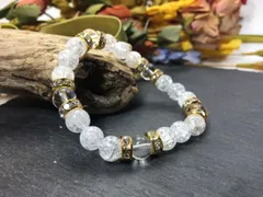 パワーストーン ブレスレット クラック水晶&水晶  天然石ブレス 8mm（ゴールド）レディース 女性  数珠ブレス 開運 プレゼント ギフト  [n]