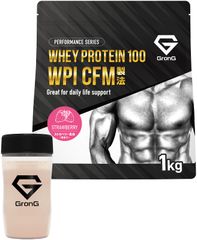 WPI プロテイン 1kg シェイカーセット ホエイプロテイン ストロベリー風味 CFM製法 ビタミン11種配合 国内製造 GronG GronG（グロング）
