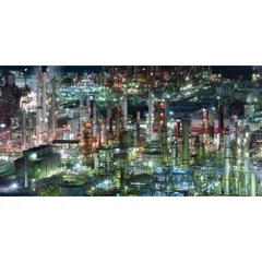 絵画風 壁紙ポスター (はがせるシール式) -地球の撮り方- 夜の宝石箱 工場萌えする四日市コンビナートの工場夜景 パノラマ キャラクロ C-ZJP-025S1 (1152mm×576mm) ＜日本製＞ ウォールステッカー お風呂ポスター