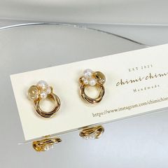 パールとリングの一粒ピアス/サージカルステンレスポストピアス