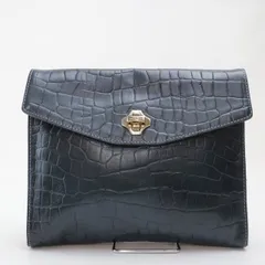 2406-23 アニアリ クラッチバッグ セカンドバッグ 美品 aniary レザー製 型押しクロコ ダークグリーン ターンロック