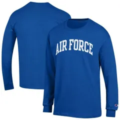 【送料無料】 チャンピオン メンズ Tシャツ トップス Men's Champion Royal Air Force Falcons Basic Arch Long Sleeve T-Shirt Afa Blue