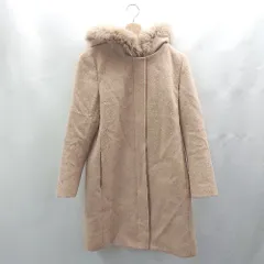 ◇ ⊇ INDIVI インディヴィ ウール100％ フード取り外し可能 フォックスファー 長袖 コート サイズ36 キャメル レディース E  【1503060017876】