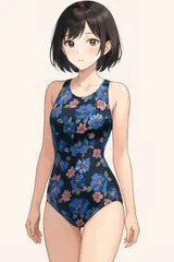 H219セールは1月末まで！フットマーク♪ダークな花柄デザイン女子スポーツ水着♪練習やトレーニングや撮影用にも♪サイズS位