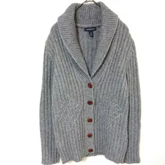 ランズエンド　ニットカーディガン　レディースM　グレー色　ウール　綿　ボタン留め