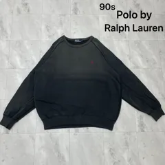 90s Polo by Ralph Lauren ポロ ラルフローレン sweat スウェット トレーナー ラグラン ヴィンテージ 刺繍ロゴ ブラック サイズLL 玉FL3992
