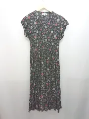 ◇ UNIQLO×INES DE LA FRESSANGE 花柄 フロントボタン 半袖 ロング丈 ワンピース サイズM ブラック/その他 レディース E  【1308290016893】