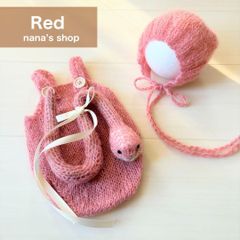 赤♪ヘビ帽子&オーバーオール&ぬいぐるみ 巳年ニューボーンフォト衣装