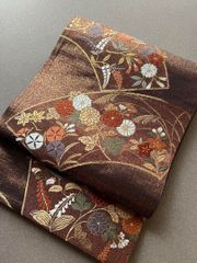 西陣織 ひなや 刺繍花丸文袋帯 朱赤 - メルカリ