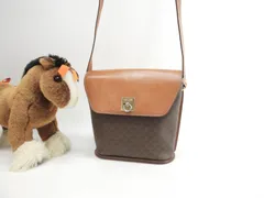 セリーヌ ポシェット 蓋レザー マカダム茶 クロスボディバッグ 斜掛ショルダー トリオンフ@M91*