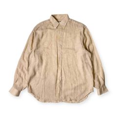 90s イタリア製 リネン混 EMPORIO ARMANI エンポリオ アルマーニ  BD ボタンダウン 長袖シャツ M/アイボリー メンズ