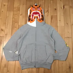 BAPE タイガー パーカー Sサイズ グレー × ホワイト Tiger full zip hoodie a bathing ape エイプ ベイプ アベイシングエイプ NIGO