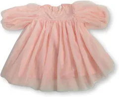 [Lezalic] チュール レース ワンピース (100) キッズ バルーン 袖 ベビー ドレス 子供 結婚式 誕生日 卒園式 入学式 発表会 ピンク (100)