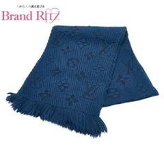    中古 ルイヴィトン マフラー モノグラム エシャルプ ロゴ マニア M75504 ネイビー ABランク ウール シルク レディース LOUIS VUITTON 【送料無料】【名谷店】