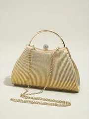 バッグ レディース ドレスバッグ 1個 プリーツ飾り付き レディース イブニングバッグ、エレガントな折りたたみ式クラッチ、金属フレーム クロスボディーバッグ、ミニディナーバッグ