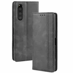 Xperia 5 ケース 手帳 SO-01M SOV41 901SO エクスペリア5  チェック柄 合革 レトロ 手帳 ケース 【Color】 ブラック