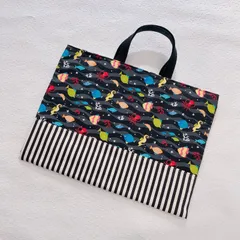 レッスンバッグ 手提げ袋 男の子 海の生きもの 熱帯魚 魚 黒