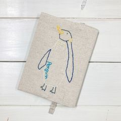 ブックカバー【ペンギン】刺し子・綿麻・コットン