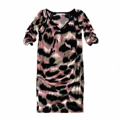 DIANE VON FURSTENBERG ダイアン フォン ファステンバーグ アニマル柄 総柄 半袖 Vネック ワンピース size 2 ピンク ブラック DVF