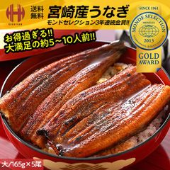 うなぎ 鰻 国産 蒲焼き 5尾 鰻の蒲焼 うなぎ蒲焼 宮崎県産 大サイズ 165g前後×5尾 山椒付き鰻蒲焼のタレ×5袋 ギフト うなぎ 無地箱